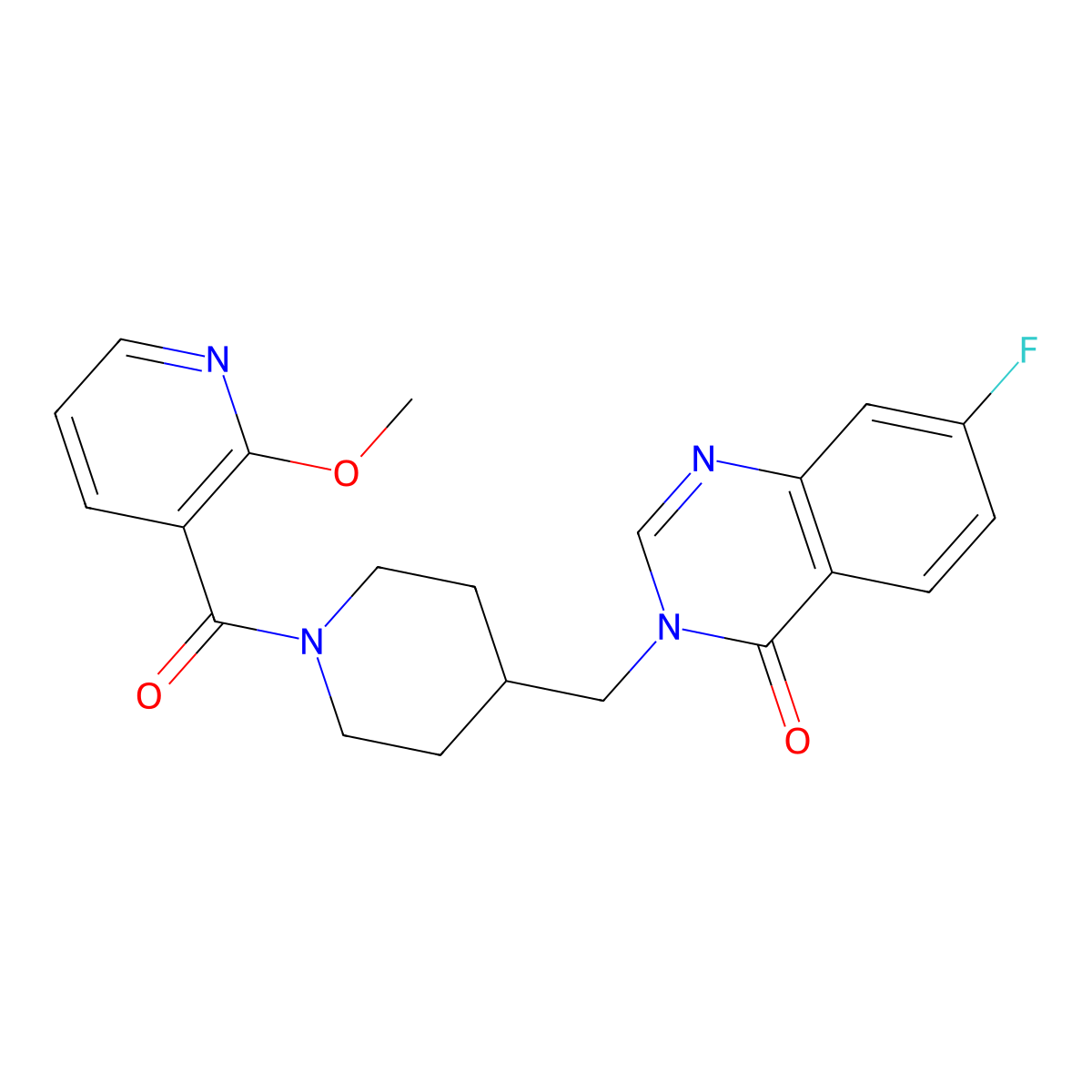7-Fluoro-3-{[1-(2-methoxypyridine-3-carbonyl)piperidin-4-yl]methyl}-3,4-dihydroquinazolin-4-one molecular structure, CAS 2415554-10-6