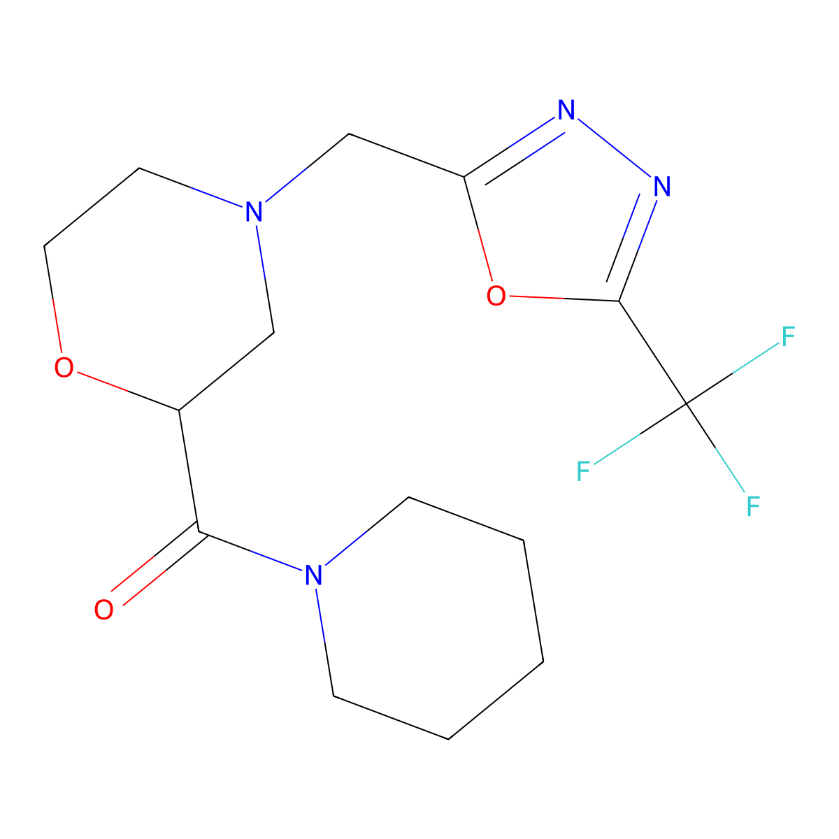2-(Piperidine-1-carbonyl)-4-{[5-(trifluoromethyl)-1,3,4-oxadiazol-2-yl]methyl}morpholine molecular structure, CAS 2415554-14-0