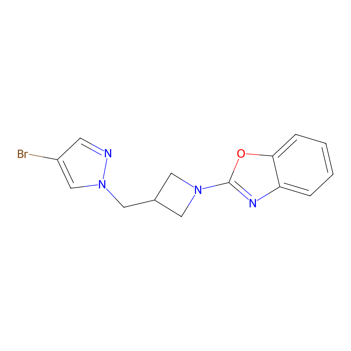 2-{3-[(4-bromo-1H-pyrazol-1-yl)methyl]azetidin-1-yl}-1,3-benzoxazole molecular structure, CAS 2415554-16-2
