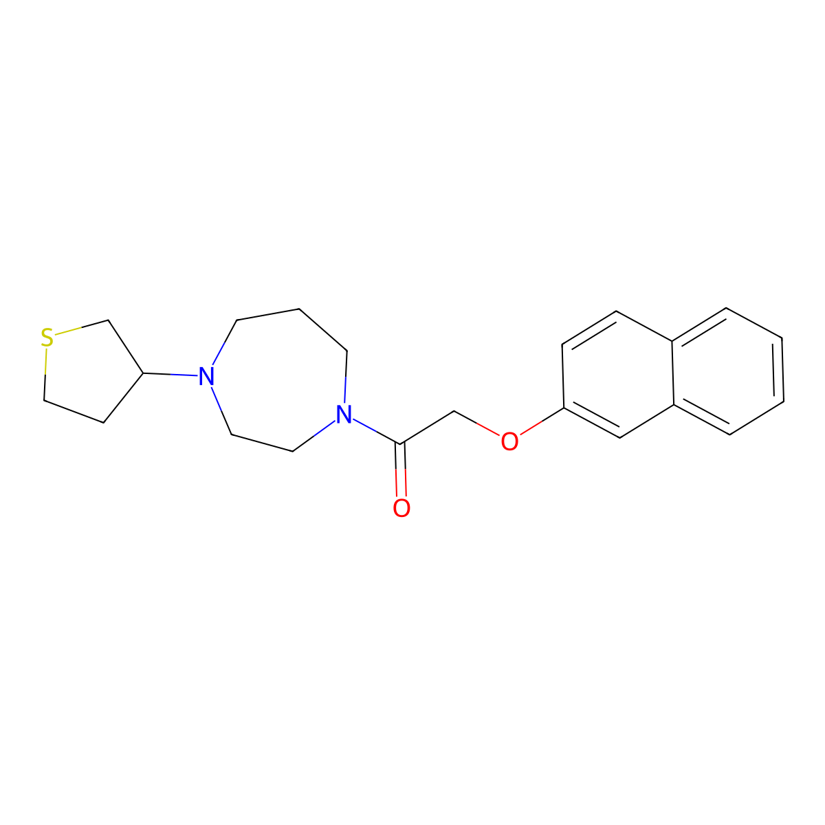 2-(Naphthalen-2-yloxy)-1-[4-(thiolan-3-yl)-1,4-diazepan-1-yl]ethan-1-one molecular structure, CAS 2415554-18-4