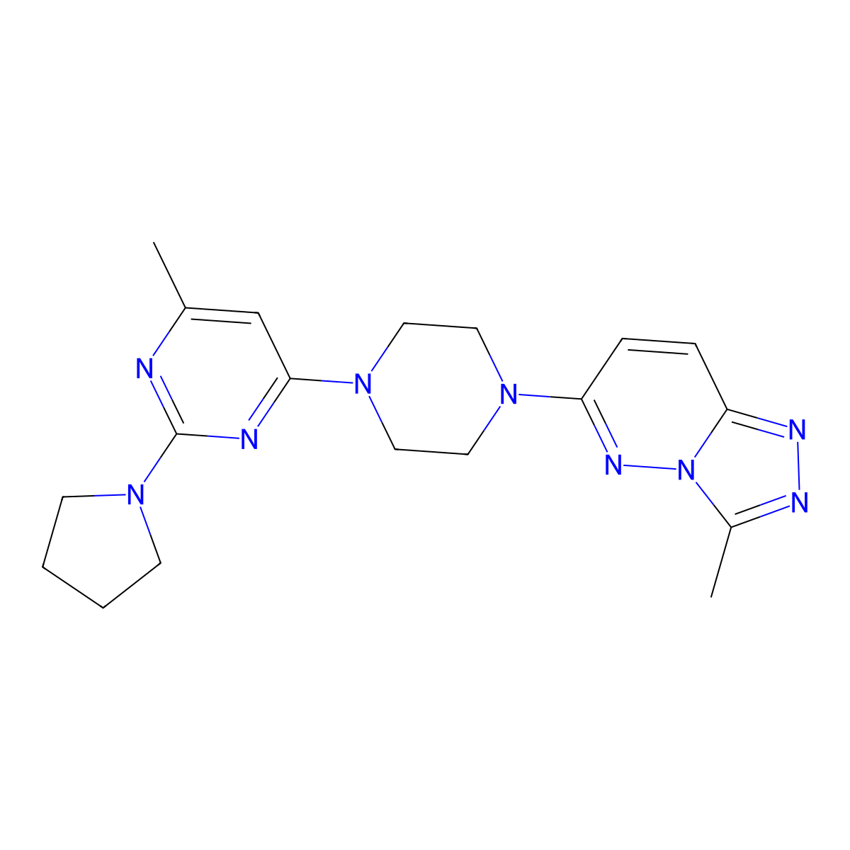 4-Methyl-6-(4-{3-methyl-[1,2,4]triazolo[4,3-b]pyridazin-6-yl}piperazin-1-yl)-2-(pyrrolidin-1-yl)pyrimidine molecular structure, CAS 2415554-22-0