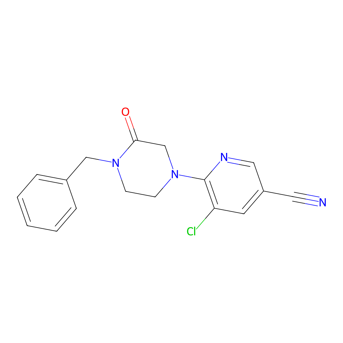 6-(4-Benzyl-3-oxopiperazin-1-yl)-5-chloropyridine-3-carbonitrile molecular structure, CAS 2415554-23-1