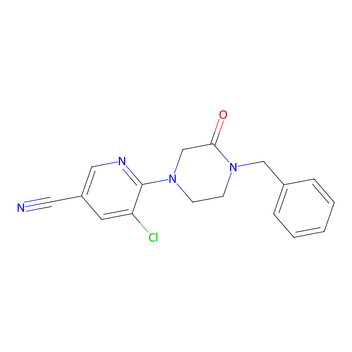 6-(4-Benzyl-3-oxopiperazin-1-yl)-5-chloropyridine-3-carbonitrile molecular structure, CAS 2415554-23-1