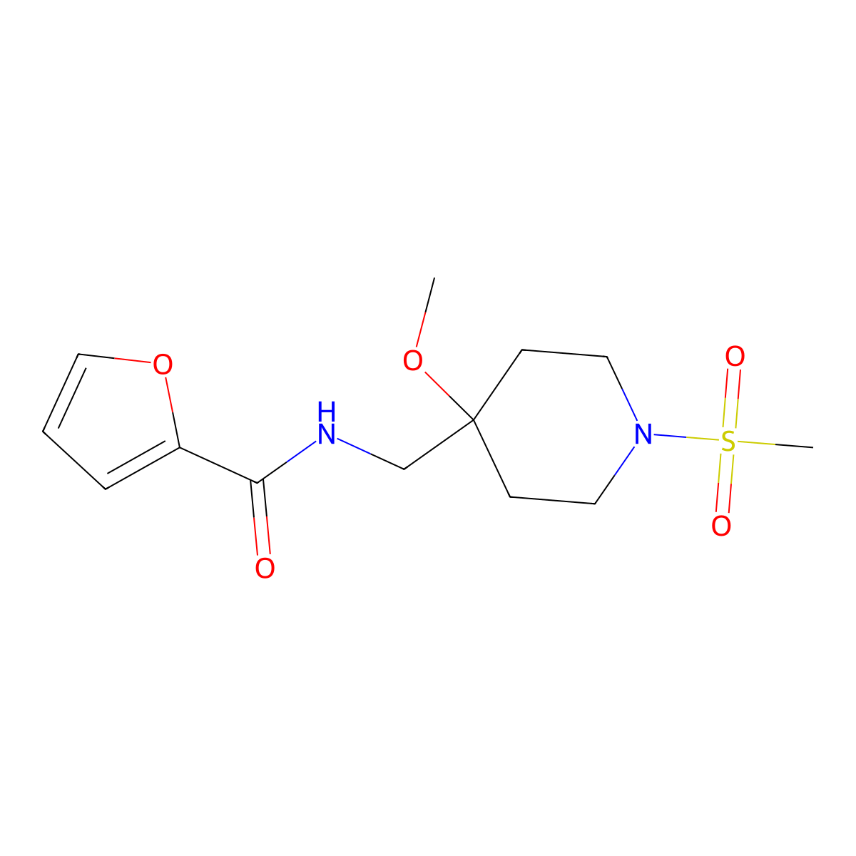 N-[(1-methanesulfonyl-4-methoxypiperidin-4-yl)methyl]furan-2-carboxamide molecular structure, CAS 2415554-37-7