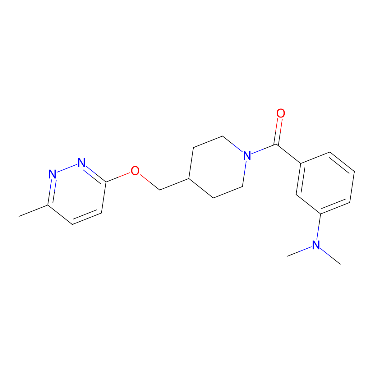 N,N-dimethyl-3-(4-{[(6-methylpyridazin-3-yl)oxy]methyl}piperidine-1-carbonyl)aniline molecular structure, CAS 2415554-38-8