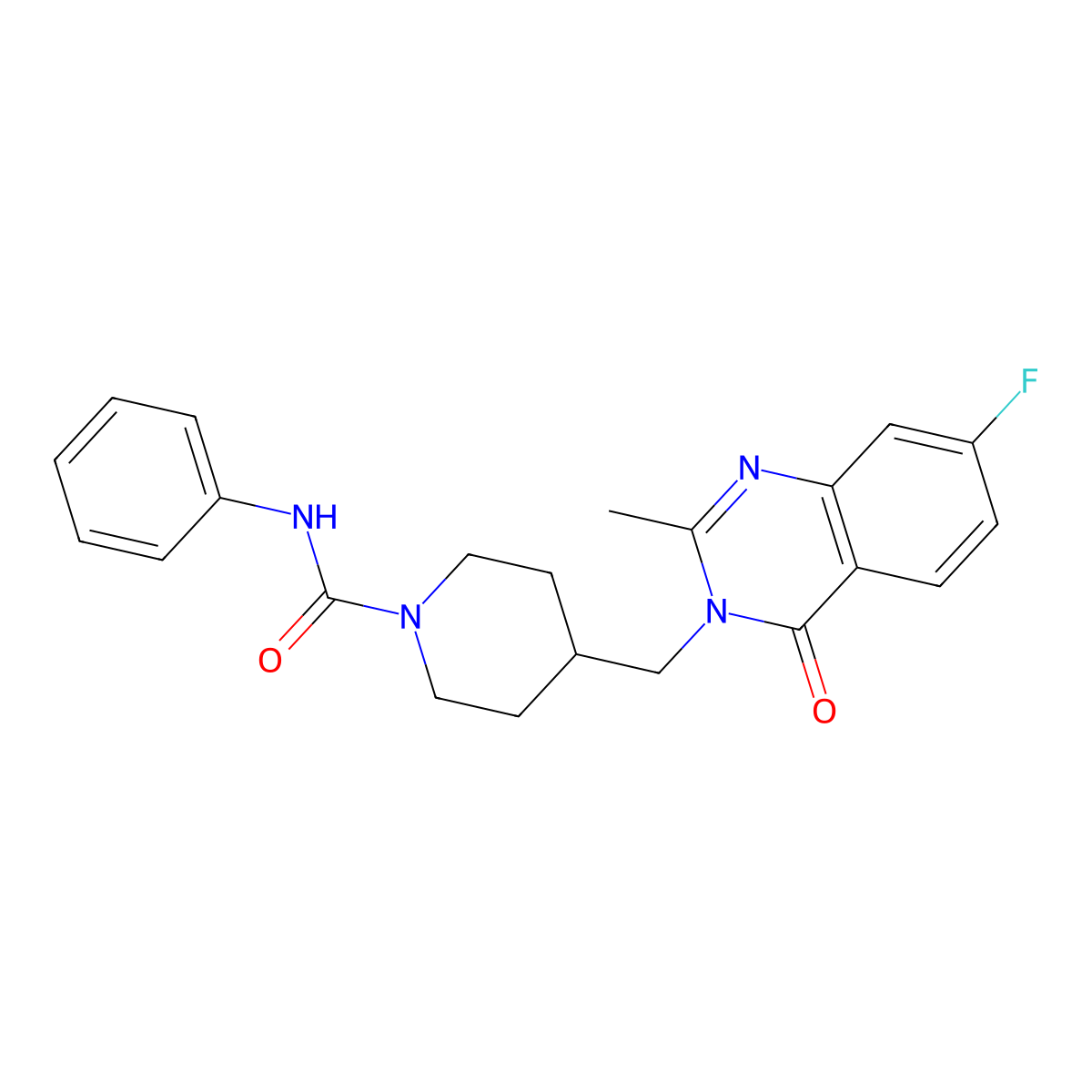 4-[(7-fluoro-2-methyl-4-oxo-3,4-dihydroquinazolin-3-yl)methyl]-N-phenylpiperidine-1-carboxamide molecular structure, CAS 2415554-39-9
