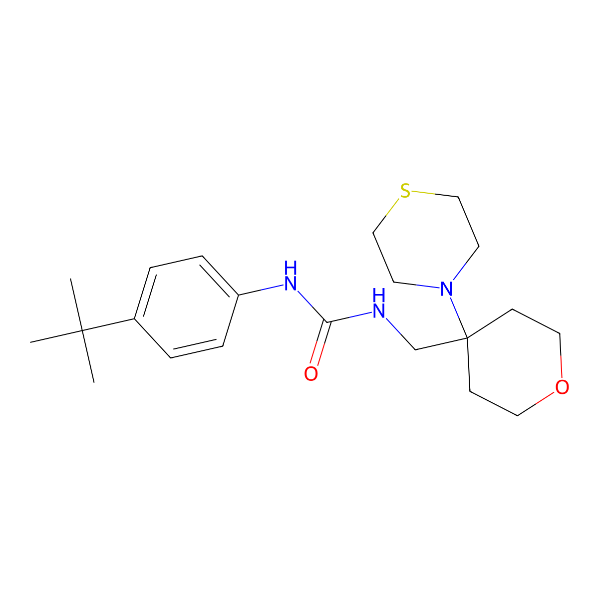 1-(4-Tert-butylphenyl)-3-{[4-(thiomorpholin-4-yl)oxan-4-yl]methyl}urea molecular structure, CAS 2415554-40-2