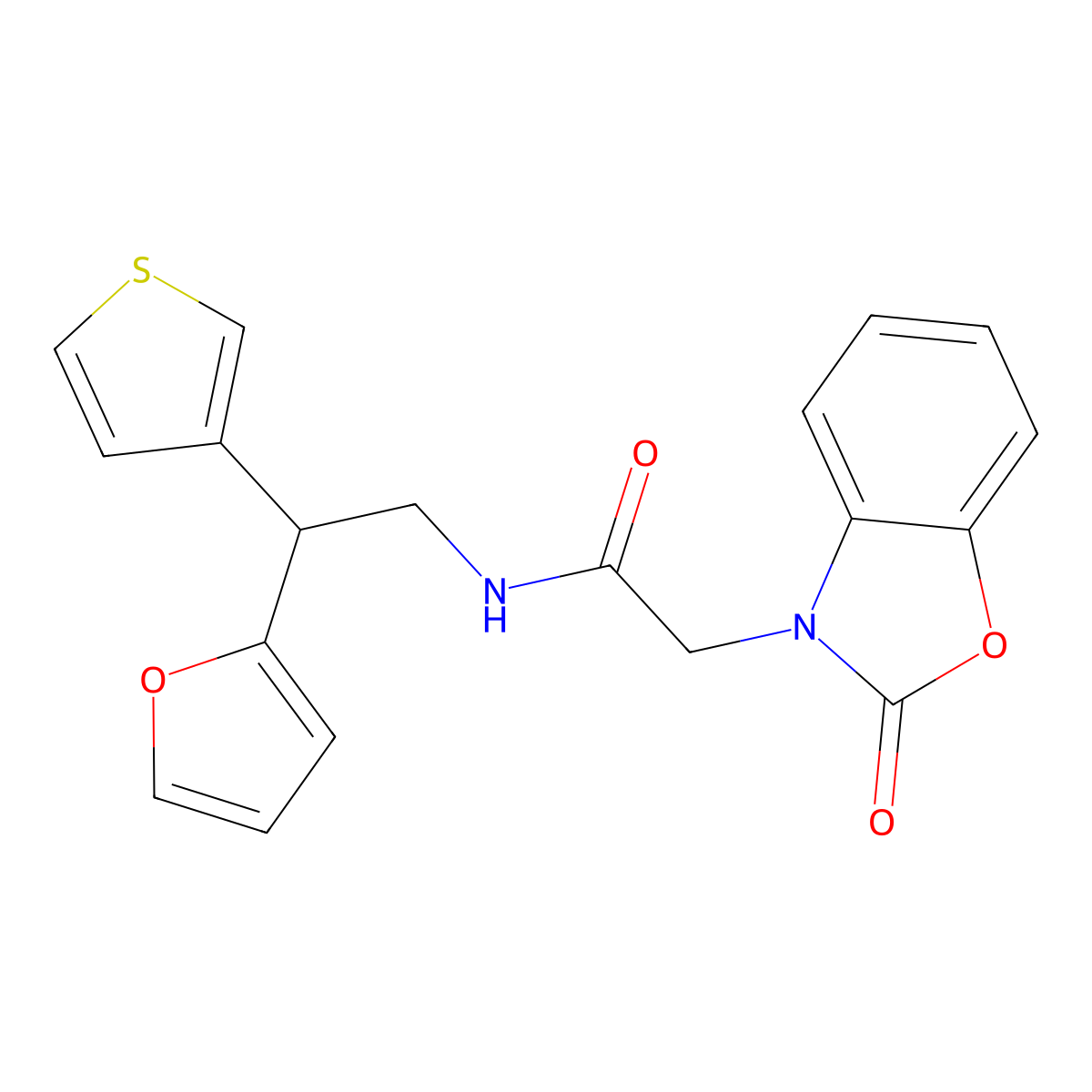 N-[2-(furan-2-yl)-2-(thiophen-3-yl)ethyl]-2-(2-oxo-2,3-dihydro-1,3-benzoxazol-3-yl)acetamide molecular structure, CAS 2415554-43-5