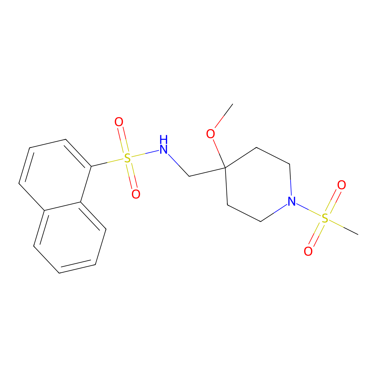 N-[(1-methanesulfonyl-4-methoxypiperidin-4-yl)methyl]naphthalene-1-sulfonamide molecular structure, CAS 2415554-45-7