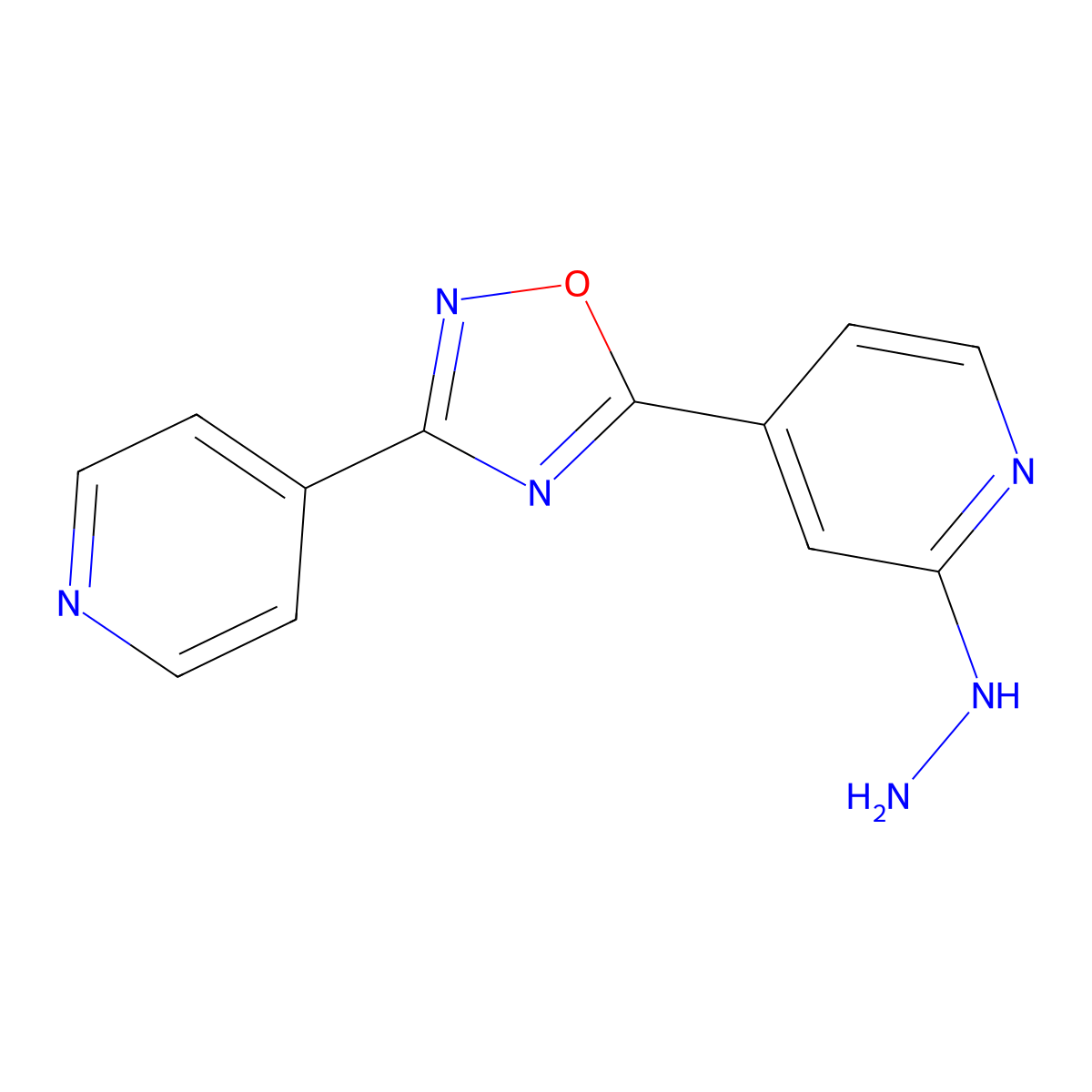 2-Hydrazinyl-4-[3-(pyridin-4-yl)-1,2,4-oxadiazol-5-yl]pyridine molecular structure, CAS 2415554-51-5