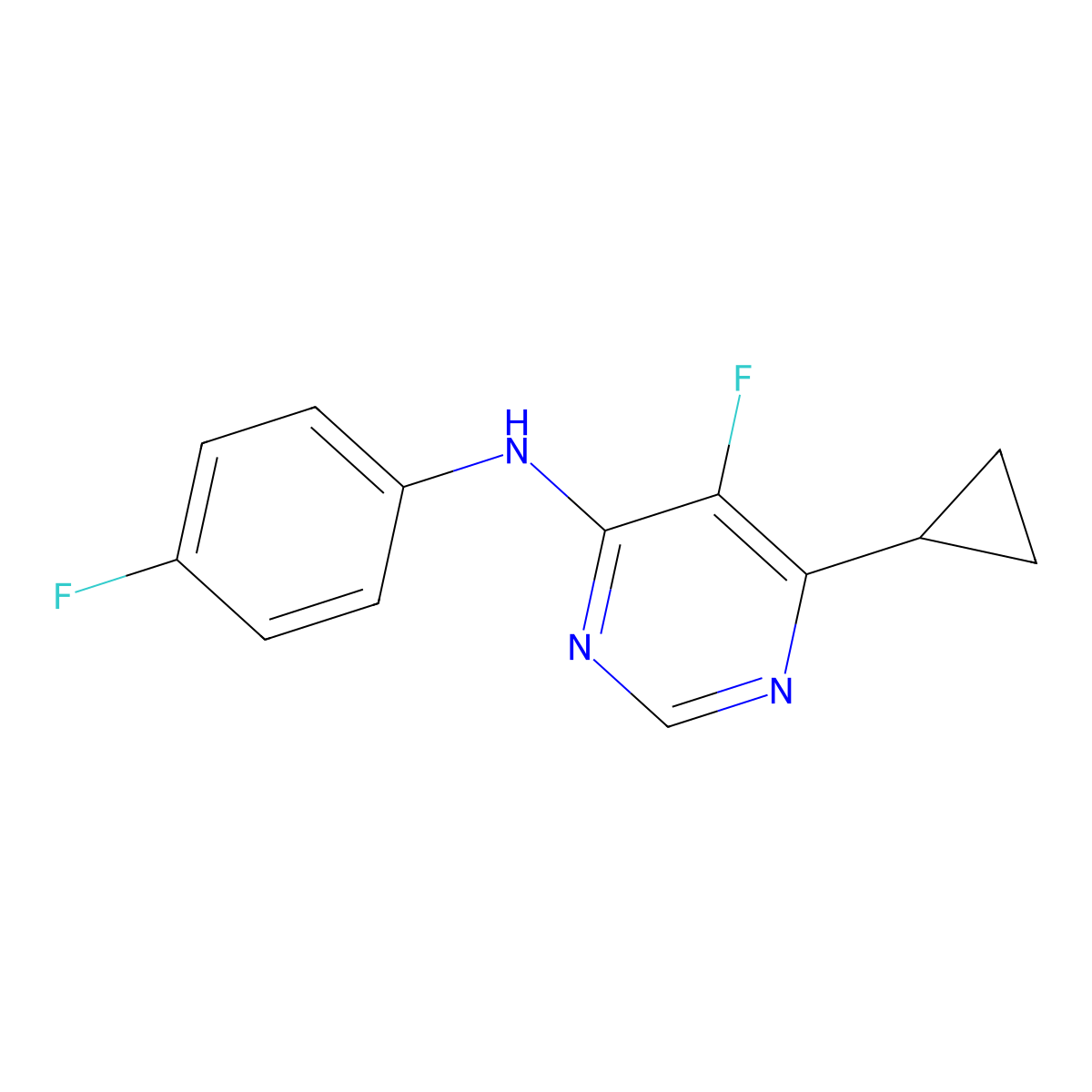 6-Cyclopropyl-5-fluoro-N-(4-fluorophenyl)pyrimidin-4-amine molecular structure, CAS 2415554-52-6
