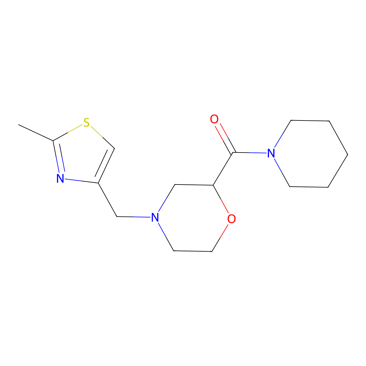 4-[(2-Methyl-1,3-thiazol-4-yl)methyl]-2-(piperidine-1-carbonyl)morpholine molecular structure, CAS 2415554-57-1