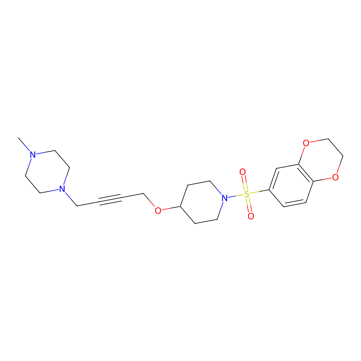 1-(4-{[1-(2,3-Dihydro-1,4-benzodioxine-6-sulfonyl)piperidin-4-yl]oxy}but-2-yn-1-yl)-4-methylpiperazine molecular structure, CAS 2415554-61-7