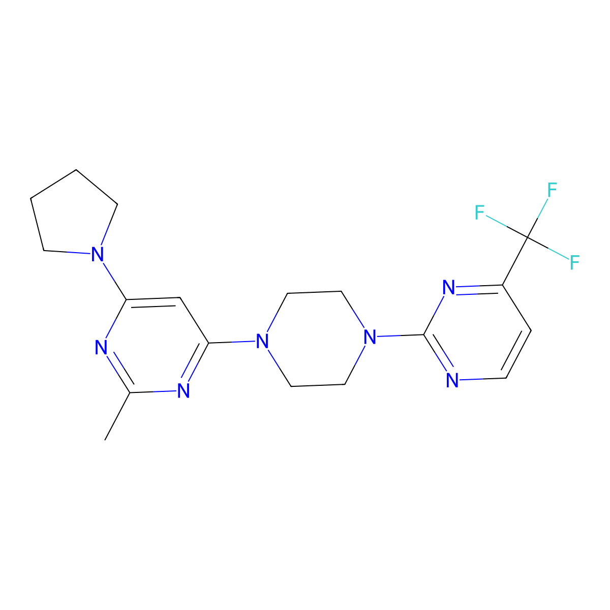 2-Methyl-4-(pyrrolidin-1-yl)-6-{4-[4-(trifluoromethyl)pyrimidin-2-yl]piperazin-1-yl}pyrimidine molecular structure, CAS 2415554-66-2