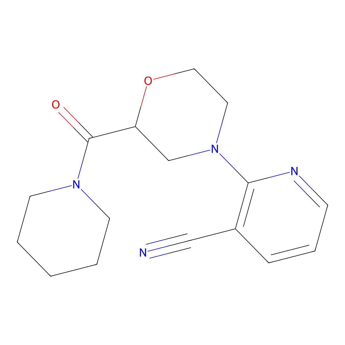 2-[2-(Piperidine-1-carbonyl)morpholin-4-yl]pyridine-3-carbonitrile molecular structure, CAS 2415554-67-3