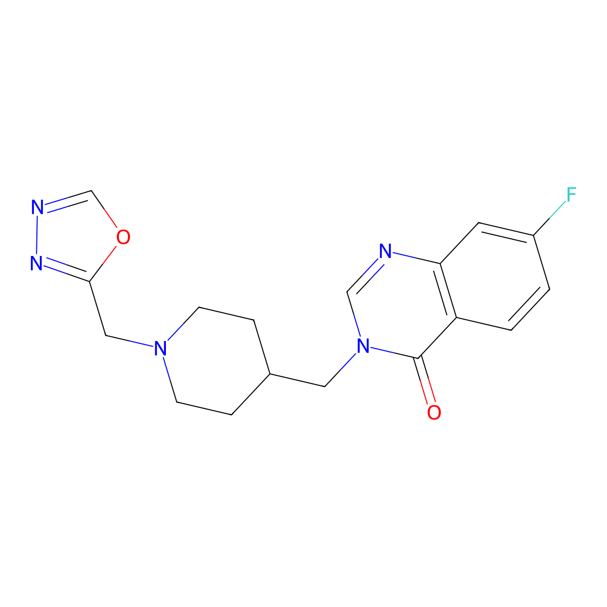 7-Fluoro-3-({1-[(1,3,4-oxadiazol-2-yl)methyl]piperidin-4-yl}methyl)-3,4-dihydroquinazolin-4-one molecular structure, CAS 2415554-73-1
