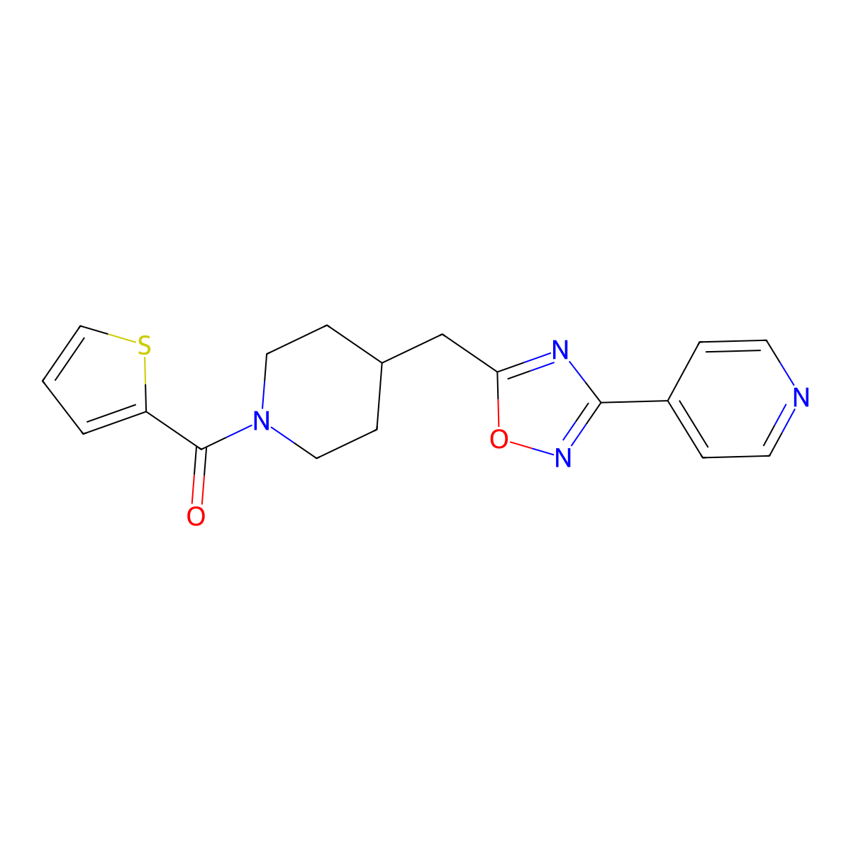 4-(5-{[1-(Thiophene-2-carbonyl)piperidin-4-yl]methyl}-1,2,4-oxadiazol-3-yl)pyridine molecular structure, CAS 2415554-76-4