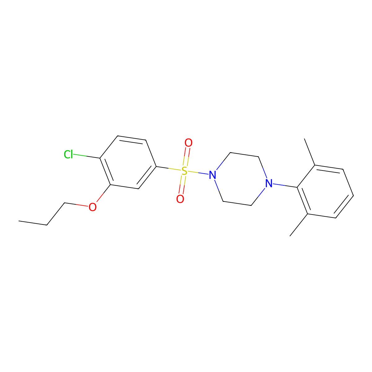 1-(4-Chloro-3-propoxybenzenesulfonyl)-4-(2,6-dimethylphenyl)piperazine molecular structure, CAS 2415554-81-1