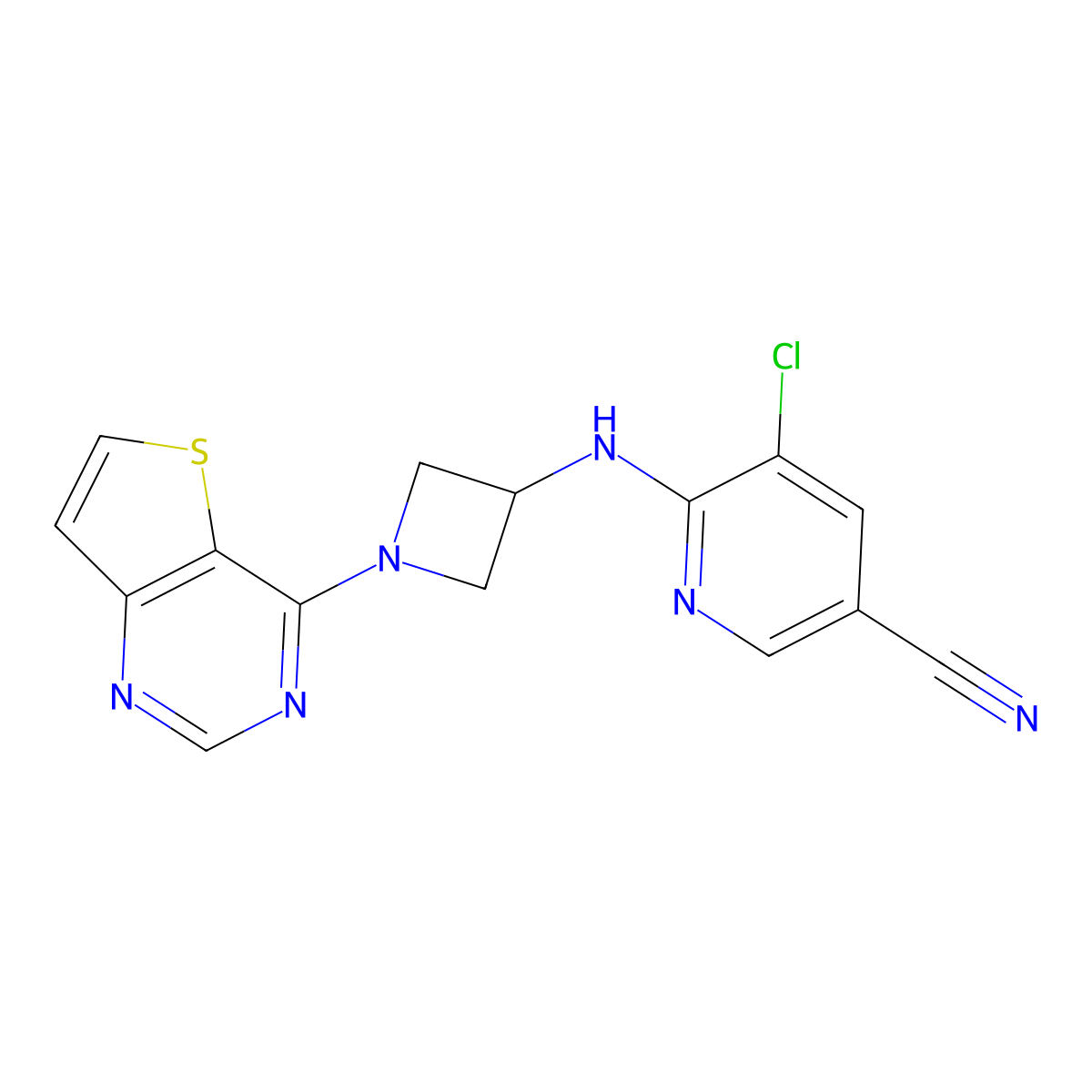 5-Chloro-6-[(1-{thieno[3,2-d]pyrimidin-4-yl}azetidin-3-yl)amino]pyridine-3-carbonitrile molecular structure, CAS 2415554-83-3