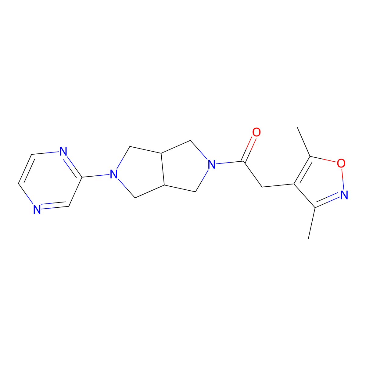 2-(3,5-Dimethyl-1,2-oxazol-4-yl)-1-[5-(pyrazin-2-yl)-octahydropyrrolo[3,4-c]pyrrol-2-yl]ethan-1-one molecular structure, CAS 2415554-88-8
