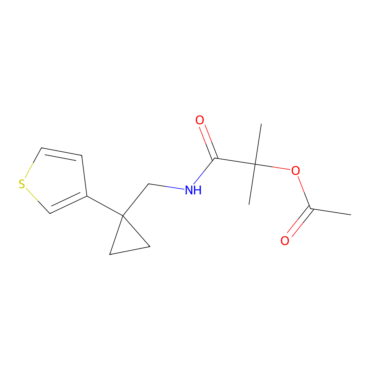 1-Methyl-1-({[1-(thiophen-3-yl)cyclopropyl]methyl}carbamoyl)ethyl acetate molecular structure, CAS 2415554-91-3