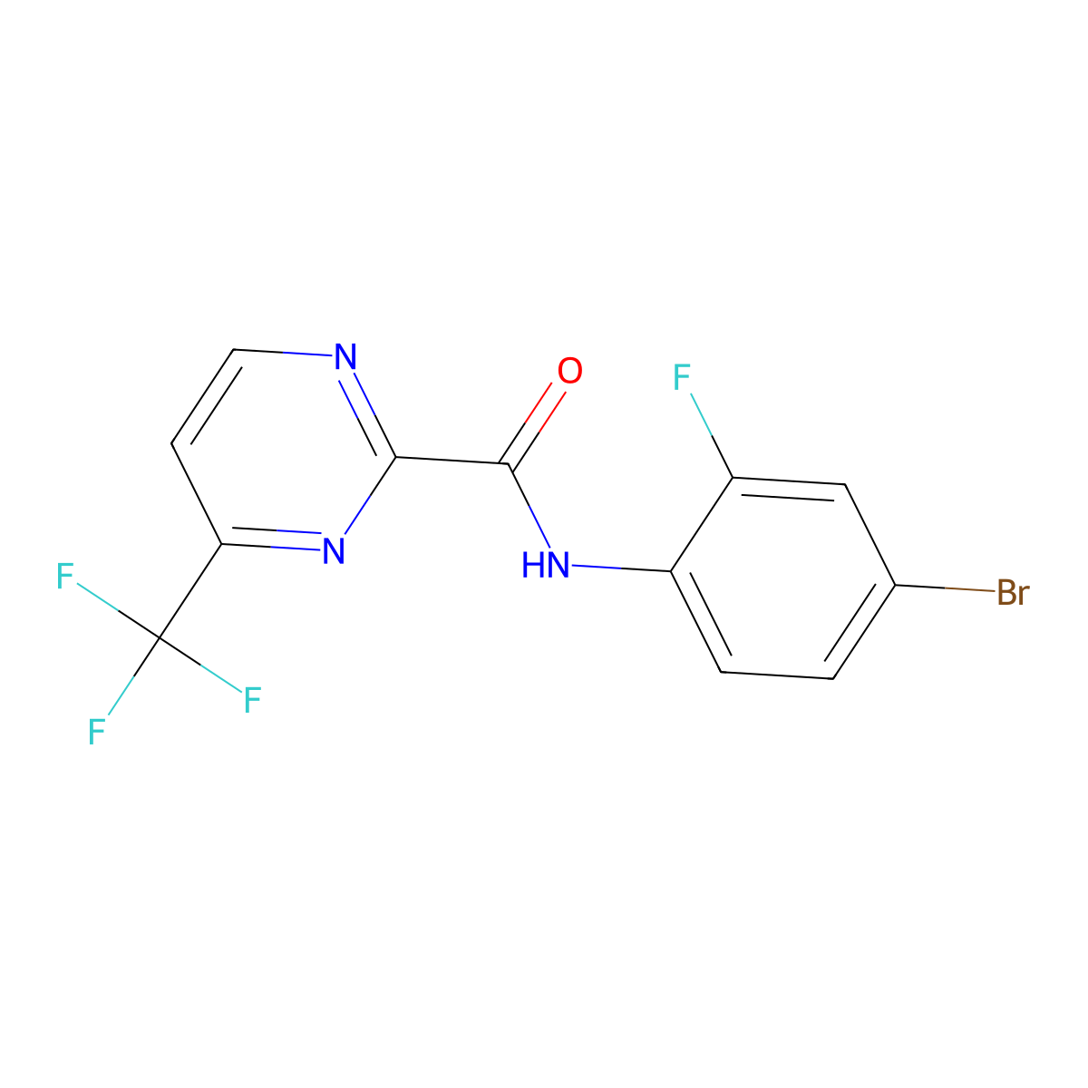 N-(4-bromo-2-fluorophenyl)-4-(trifluoromethyl)pyrimidine-2-carboxamide molecular structure, CAS 2415554-94-6
