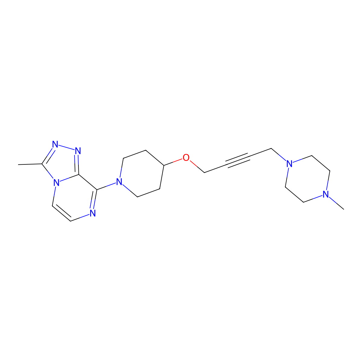 1-Methyl-4-{4-[(1-{3-methyl-[1,2,4]triazolo[4,3-a]pyrazin-8-yl}piperidin-4-yl)oxy]but-2-yn-1-yl}piperazine molecular structure, CAS 2415554-96-8
