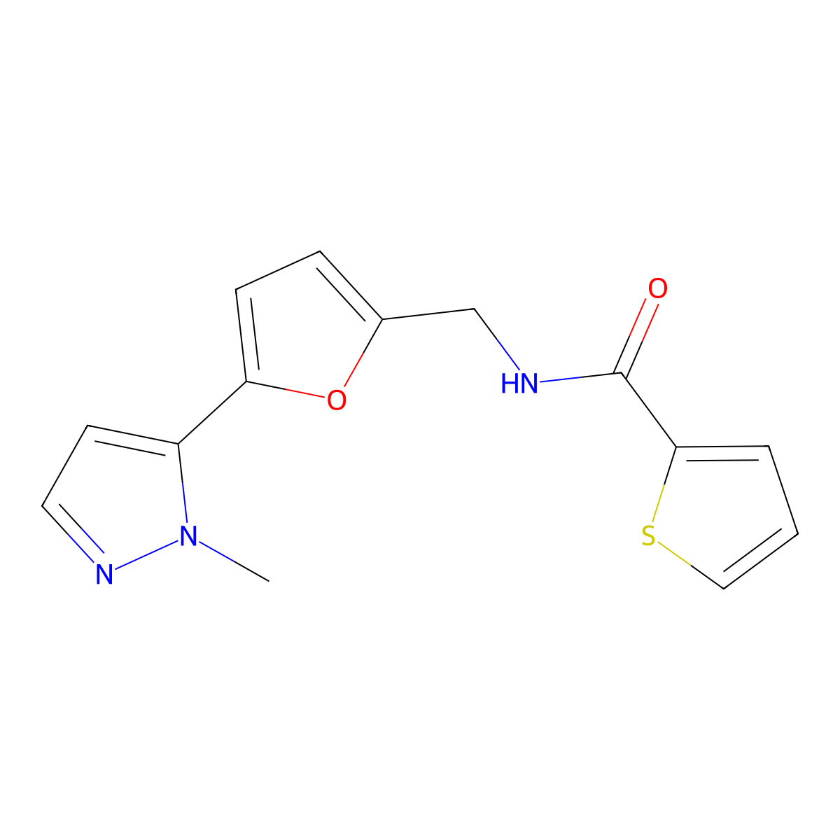 N-{[5-(1-methyl-1H-pyrazol-5-yl)furan-2-yl]methyl}thiophene-2-carboxamide molecular structure, CAS 2415554-99-1