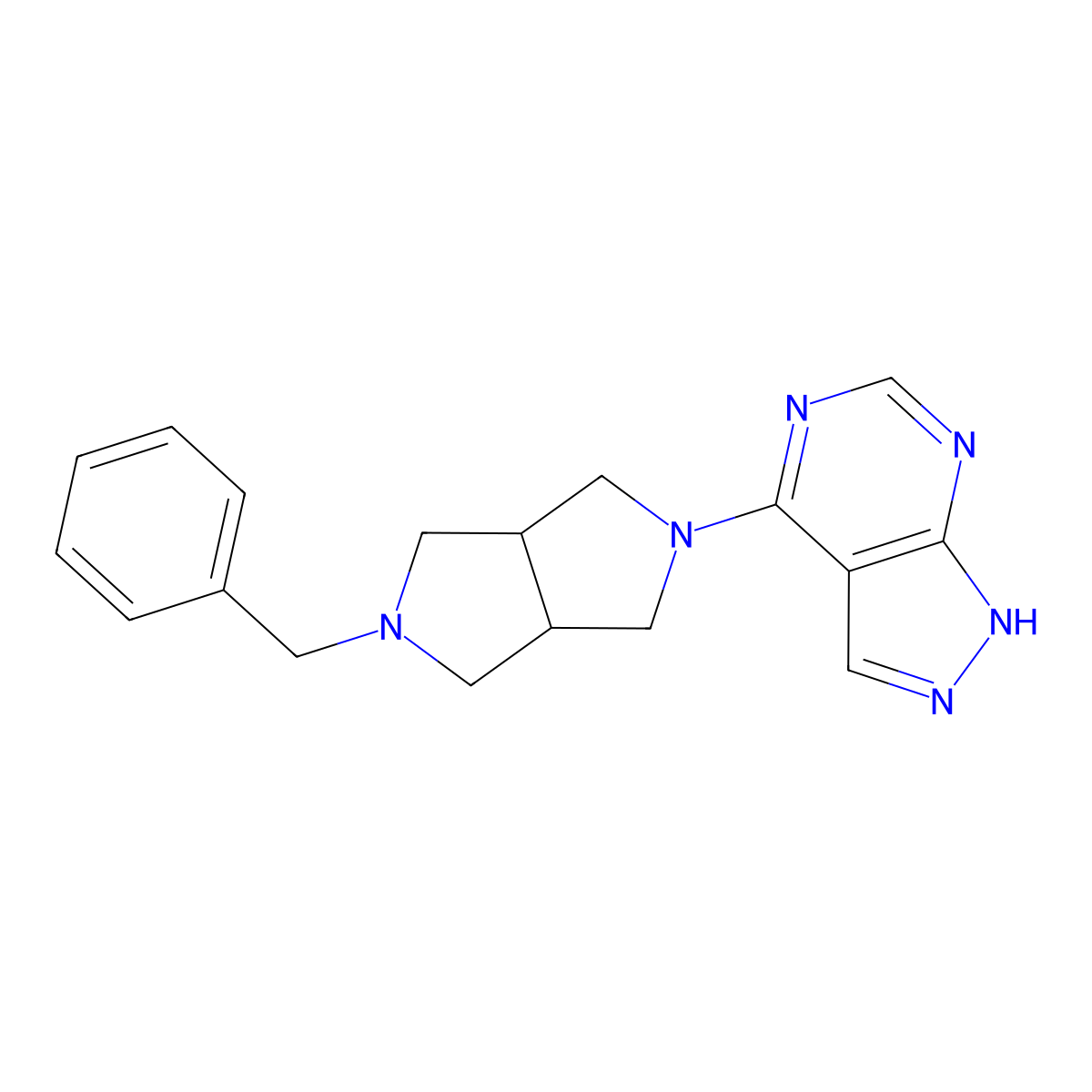 2-benzyl-5-{1H-pyrazolo[3,4-d]pyrimidin-4-yl}-octahydropyrrolo[3,4-c]pyrrole molecular structure, CAS 2415555-01-8