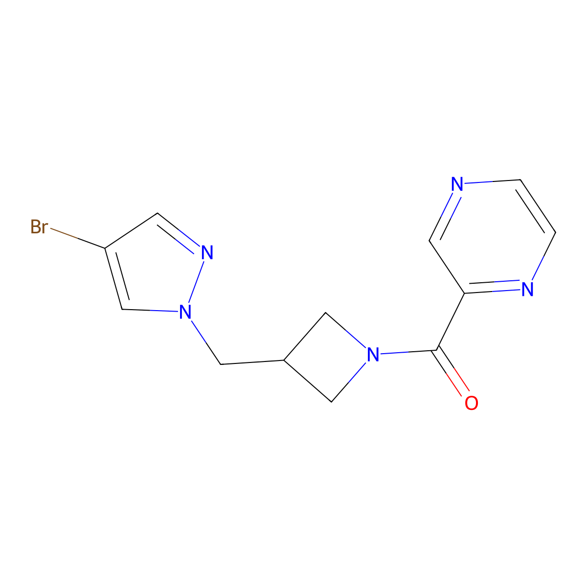 2-{3-[(4-bromo-1H-pyrazol-1-yl)methyl]azetidine-1-carbonyl}pyrazine molecular structure, CAS 2415555-02-9
