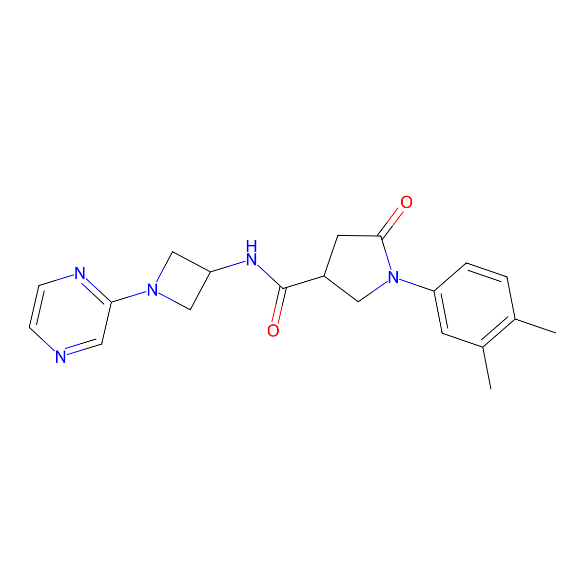 1-(3,4-dimethylphenyl)-5-oxo-N-[1-(pyrazin-2-yl)azetidin-3-yl]pyrrolidine-3-carboxamide molecular structure, CAS 2415555-03-0
