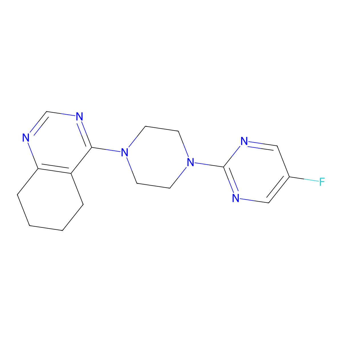 4-[4-(5-Fluoropyrimidin-2-yl)piperazin-1-yl]-5,6,7,8-tetrahydroquinazoline molecular structure, CAS 2415555-09-6