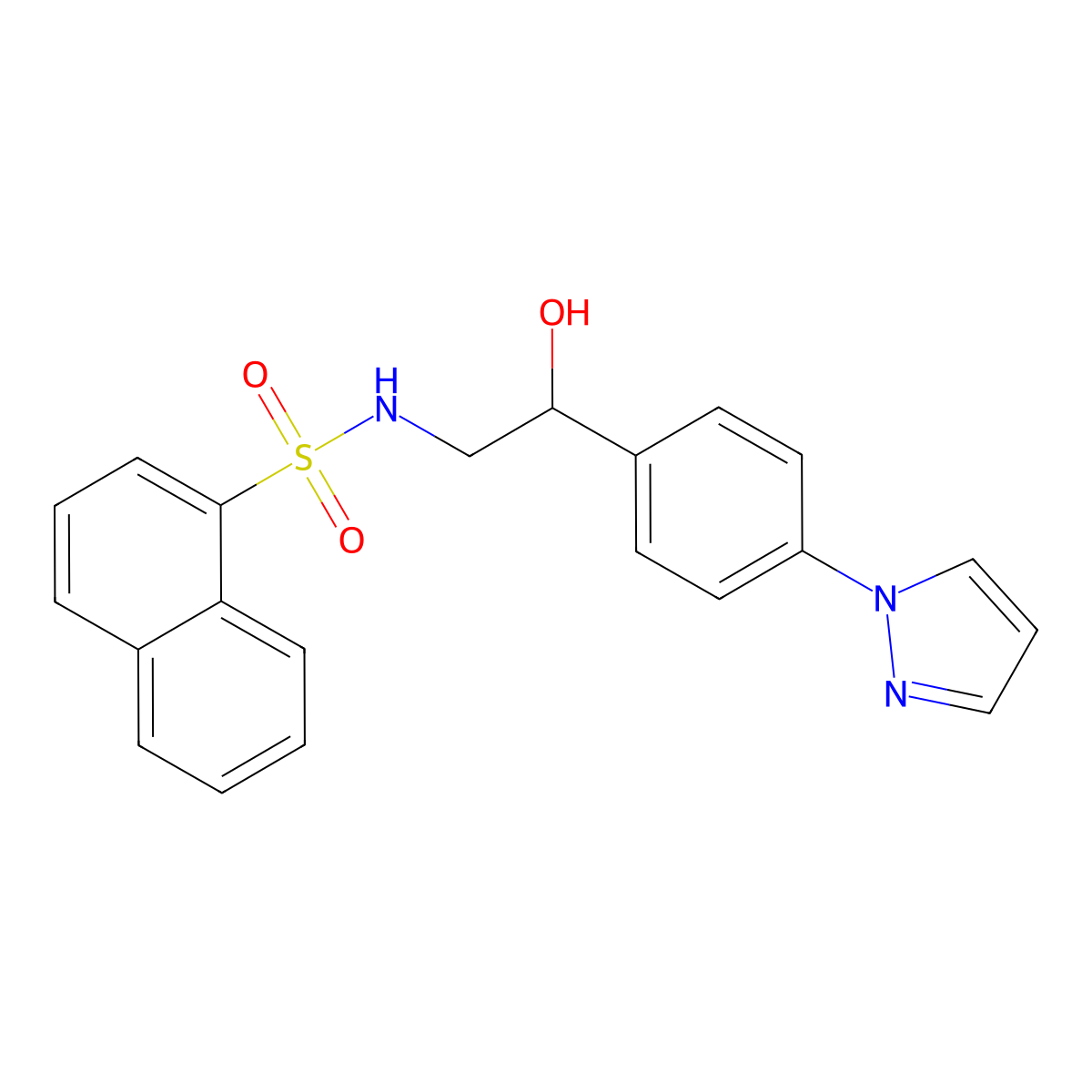 N-{2-hydroxy-2-[4-(1H-pyrazol-1-yl)phenyl]ethyl}naphthalene-1-sulfonamide molecular structure, CAS 2415555-17-6