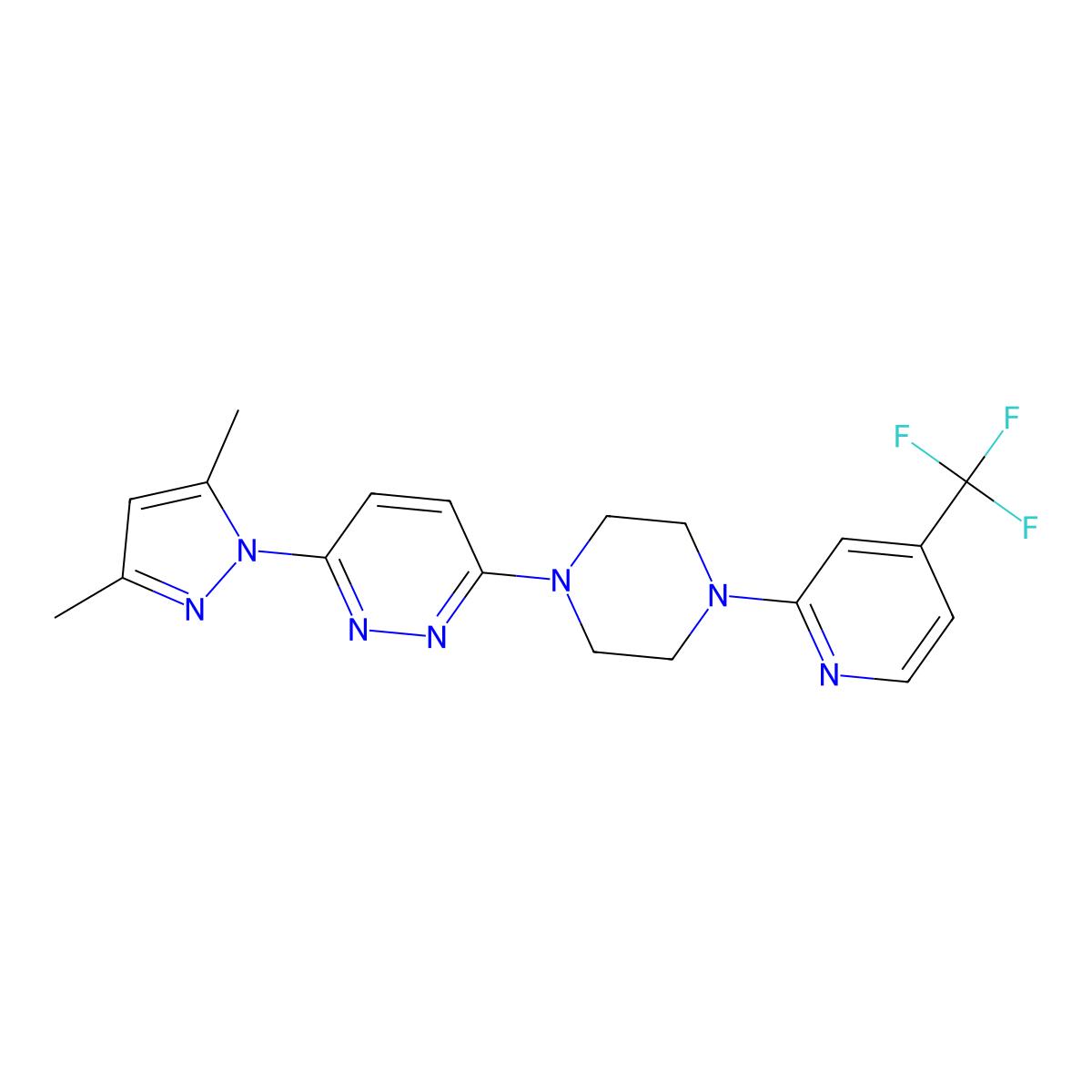 3-(3,5-dimethyl-1H-pyrazol-1-yl)-6-{4-[4-(trifluoromethyl)pyridin-2-yl]piperazin-1-yl}pyridazine molecular structure, CAS 2415555-24-5