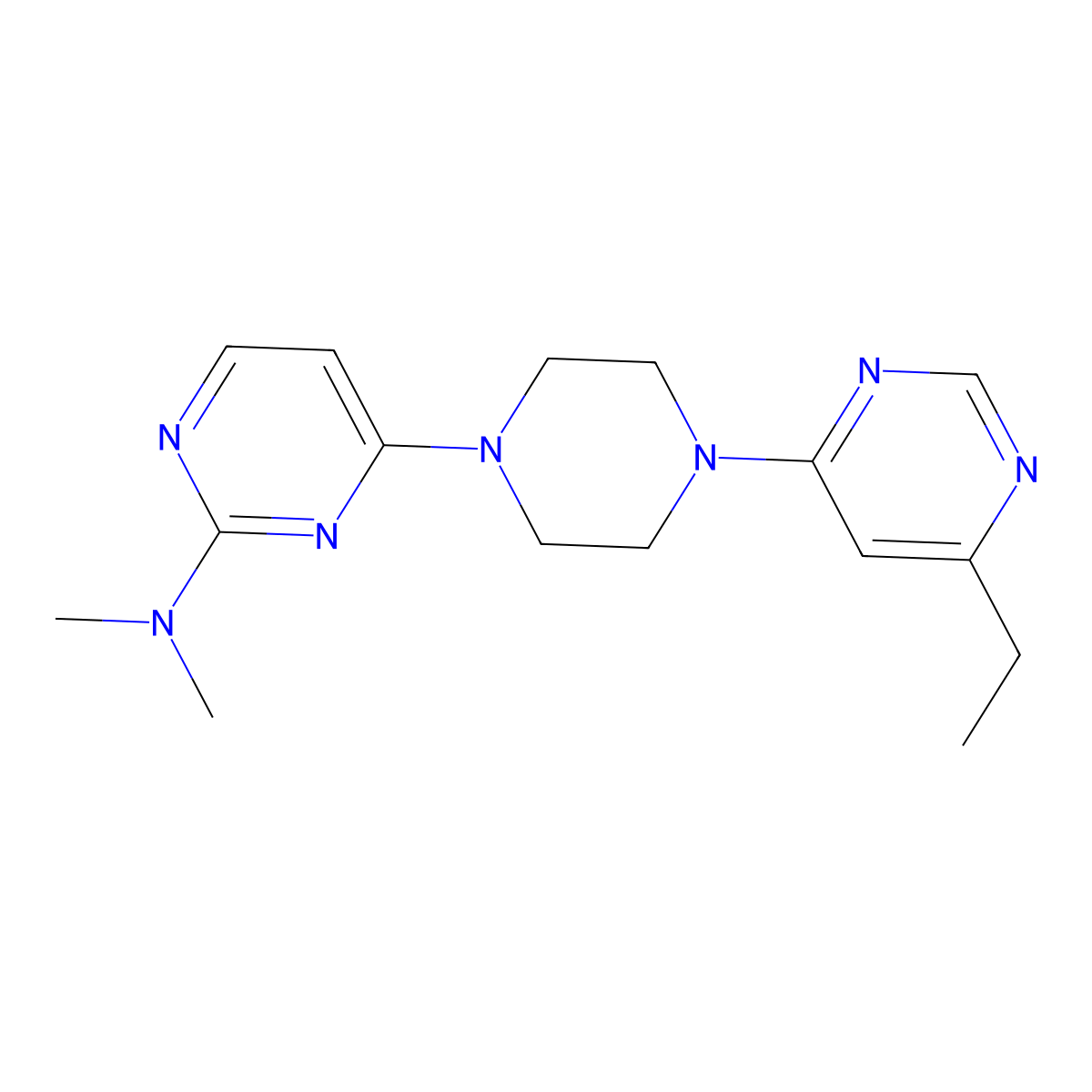 4-[4-(6-Ethylpyrimidin-4-yl)piperazin-1-yl]-N,N-dimethylpyrimidin-2-amine molecular structure, CAS 2415555-26-7