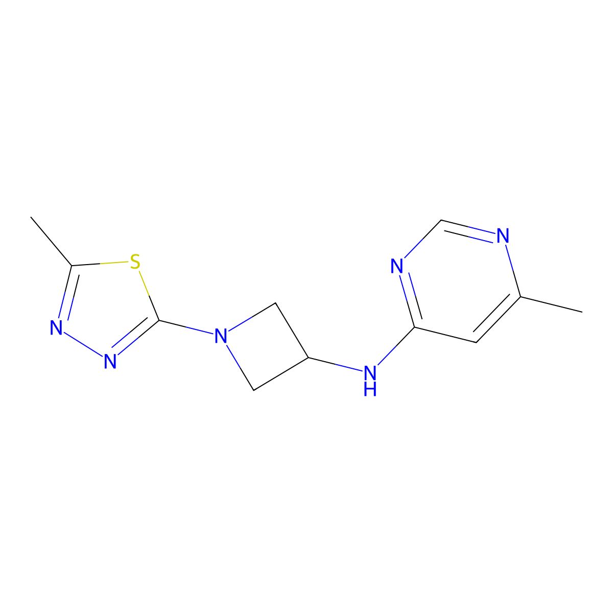 6-Methyl-N-[1-(5-methyl-1,3,4-thiadiazol-2-yl)azetidin-3-yl]pyrimidin-4-amine molecular structure, CAS 2415555-27-8