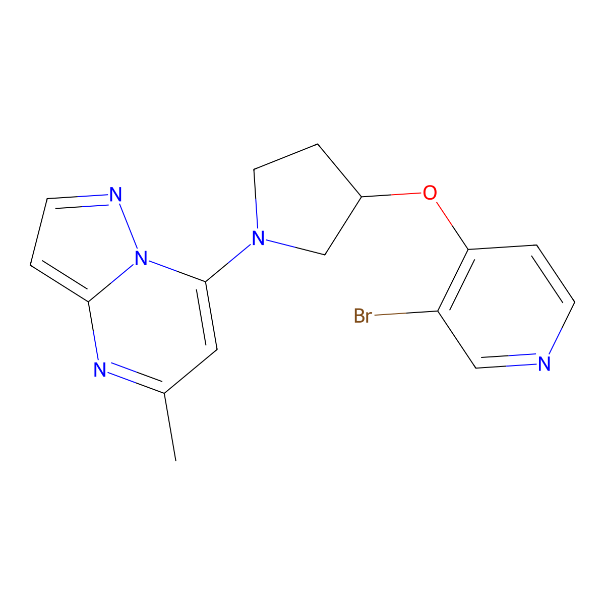 3-Bromo-4-[(1-{5-methylpyrazolo[1,5-a]pyrimidin-7-yl}pyrrolidin-3-yl)oxy]pyridine molecular structure, CAS 2415555-29-0