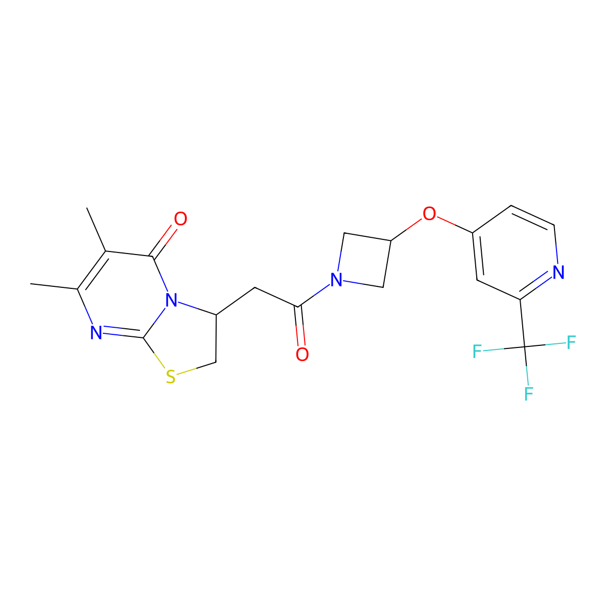 6,7-dimethyl-3-[2-oxo-2-(3-{[2-(trifluoromethyl)pyridin-4-yl]oxy}azetidin-1-yl)ethyl]-2H,3H,5H-[1,3]thiazolo[3,2-a]pyrimidin-5-one molecular structure, CAS 2415555-31-4