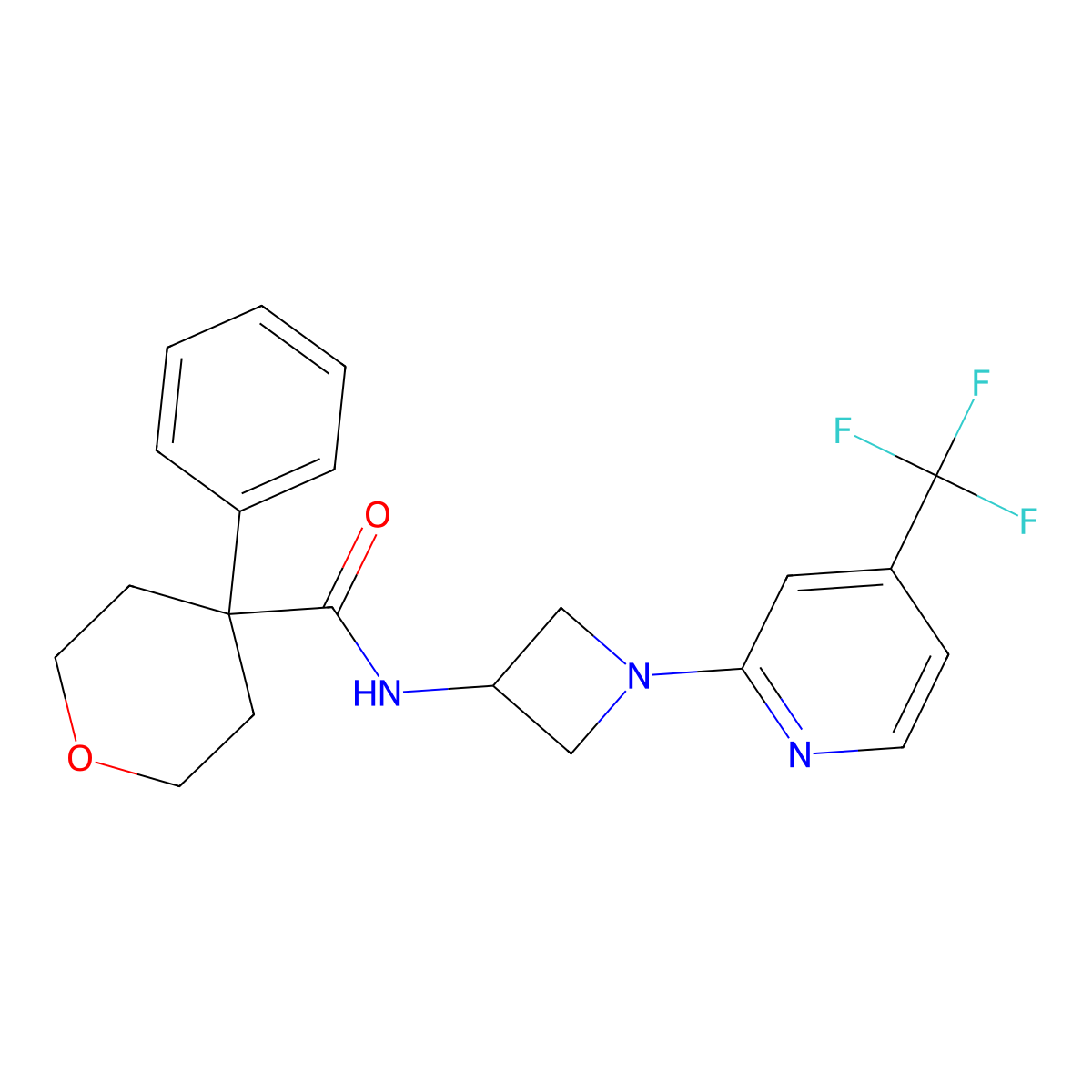 4-phenyl-N-{1-[4-(trifluoromethyl)pyridin-2-yl]azetidin-3-yl}oxane-4-carboxamide molecular structure, CAS 2415555-33-6