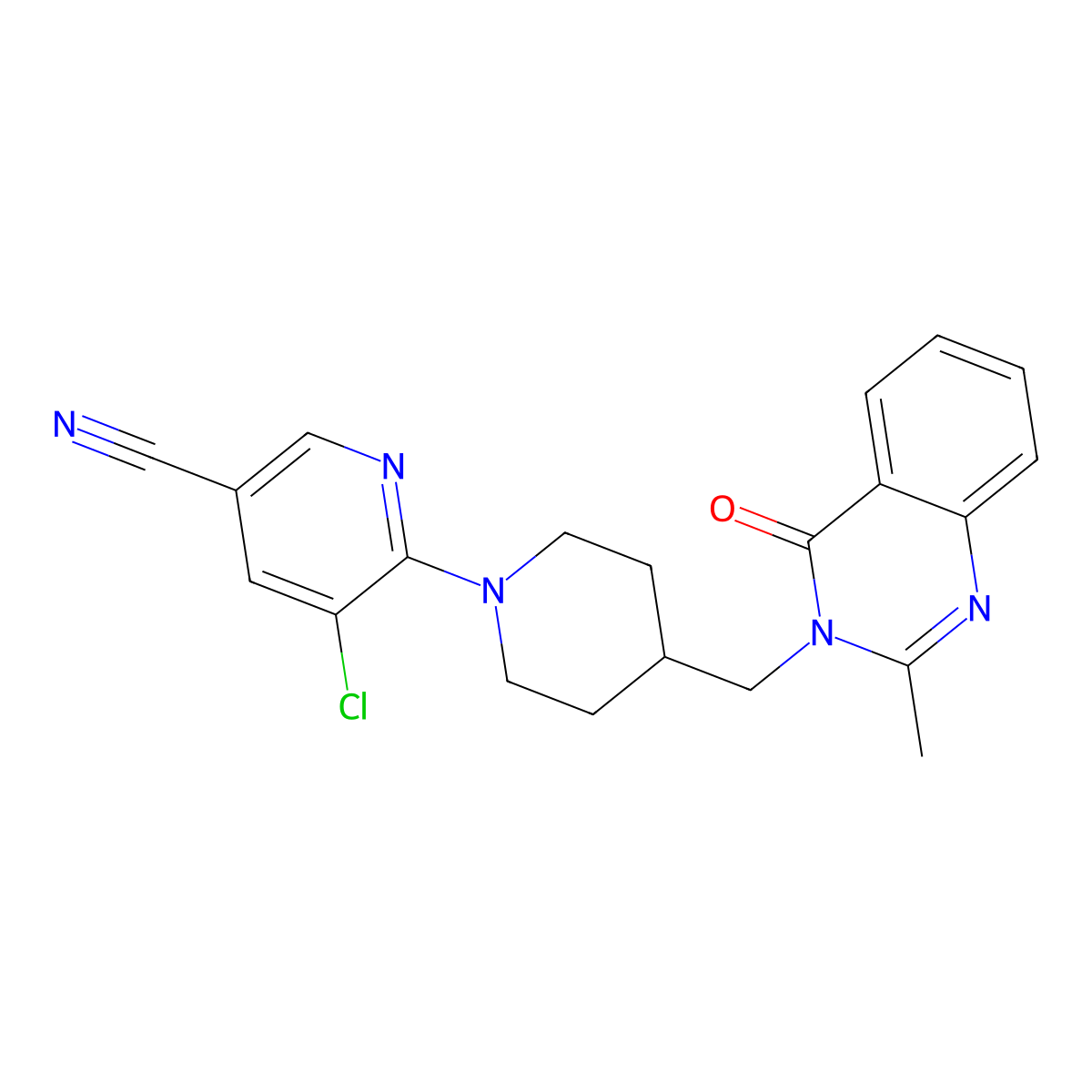 5-Chloro-6-{4-[(2-methyl-4-oxo-3,4-dihydroquinazolin-3-yl)methyl]piperidin-1-yl}pyridine-3-carbonitrile molecular structure, CAS 2415555-34-7