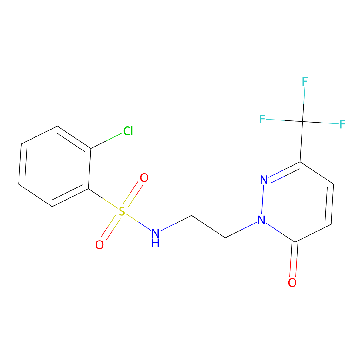 2-chloro-N-{2-[6-oxo-3-(trifluoromethyl)-1,6-dihydropyridazin-1-yl]ethyl}benzene-1-sulfonamide molecular structure, CAS 2415555-37-0