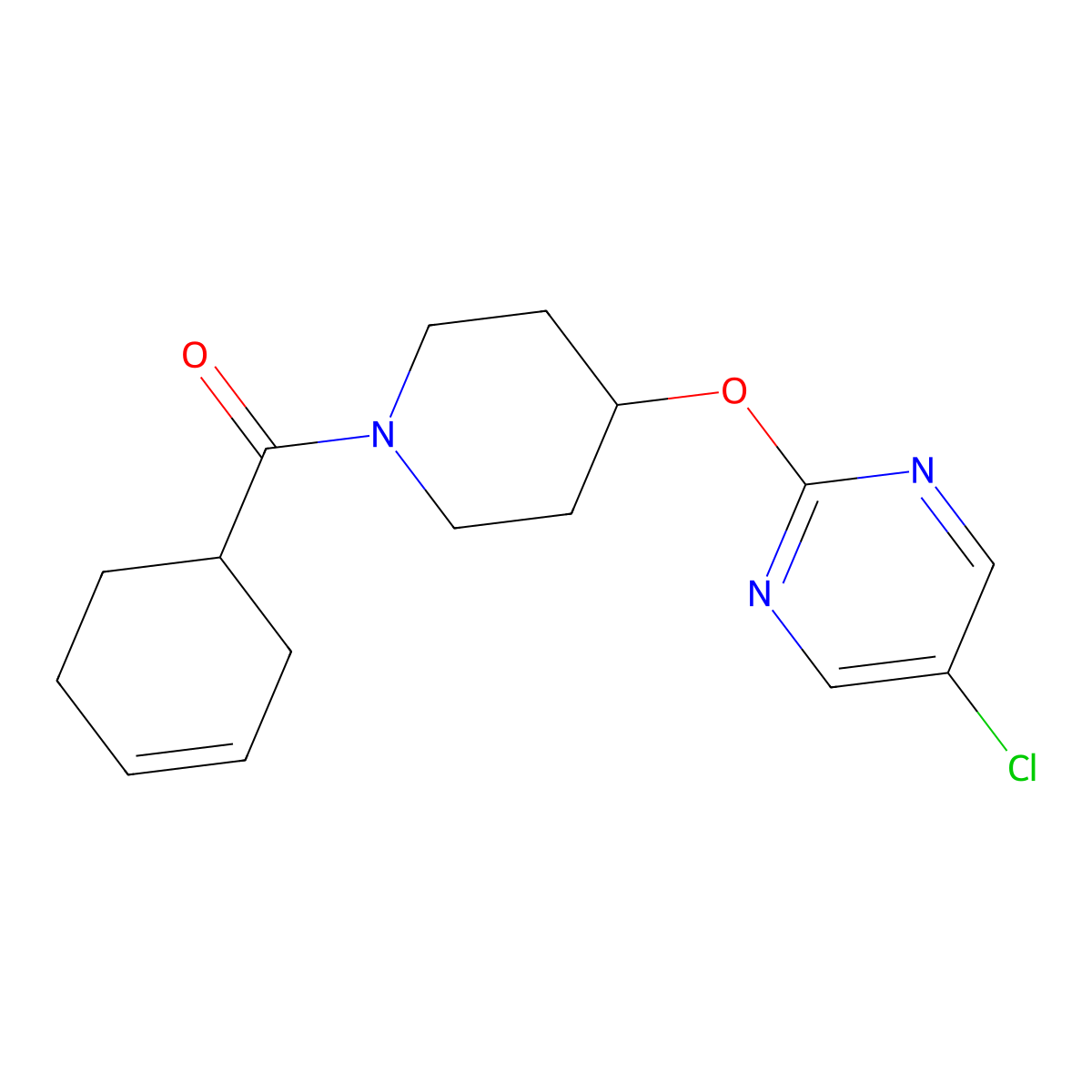 5-Chloro-2-{[1-(cyclohex-3-ene-1-carbonyl)piperidin-4-yl]oxy}pyrimidine molecular structure, CAS 2415555-40-5