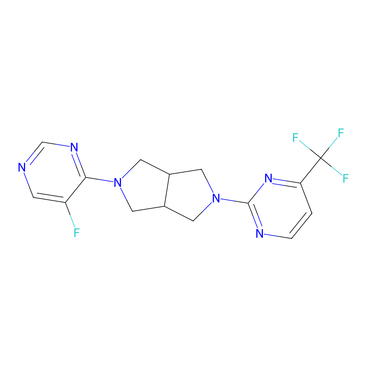 2-[5-(5-Fluoropyrimidin-4-yl)-octahydropyrrolo[3,4-c]pyrrol-2-yl]-4-(trifluoromethyl)pyrimidine molecular structure, CAS 2415555-46-1