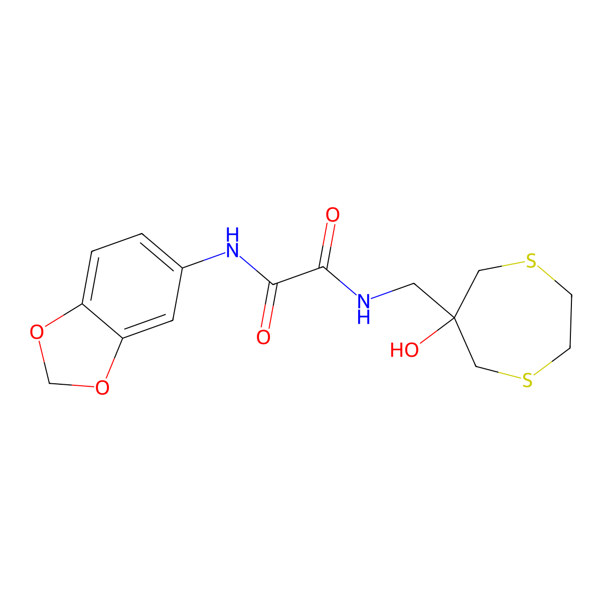 N-(2H-1,3-benzodioxol-5-yl)-N'-[(6-hydroxy-1,4-dithiepan-6-yl)methyl]ethanediamide molecular structure, CAS 2415555-51-8