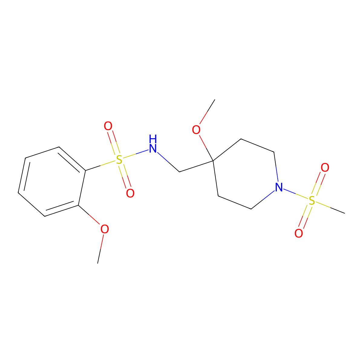 N-[(1-methanesulfonyl-4-methoxypiperidin-4-yl)methyl]-2-methoxybenzene-1-sulfonamide molecular structure, CAS 2415555-55-2