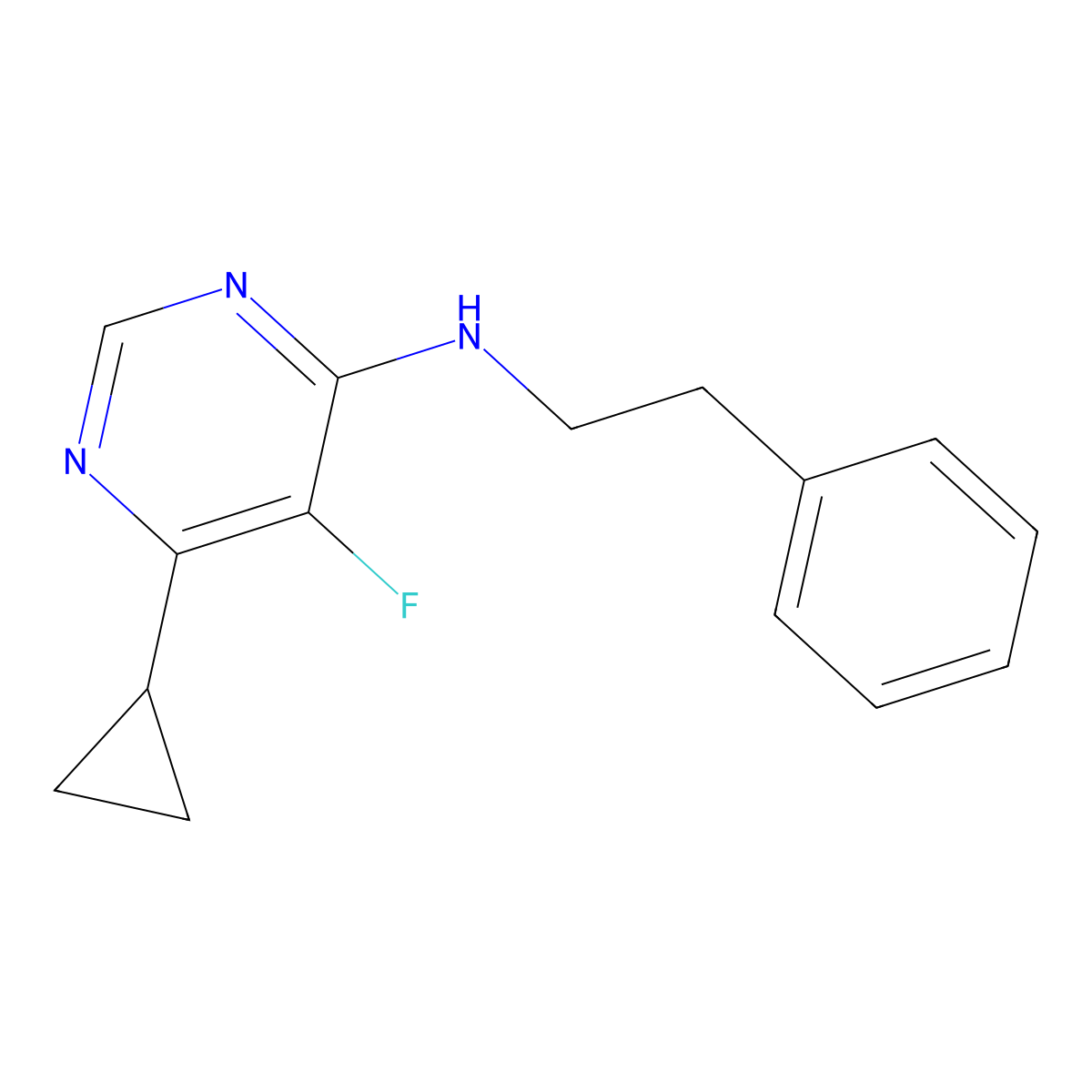 6-Cyclopropyl-5-fluoro-N-(2-phenylethyl)pyrimidin-4-amine molecular structure, CAS 2415555-59-6