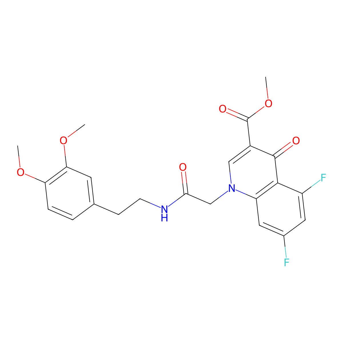 Methyl 1-({[2-(3,4-dimethoxyphenyl)ethyl]carbamoyl}methyl)-5,7-difluoro-4-oxo-1,4-dihydroquinoline-3-carboxylate molecular structure, CAS 2415555-60-9