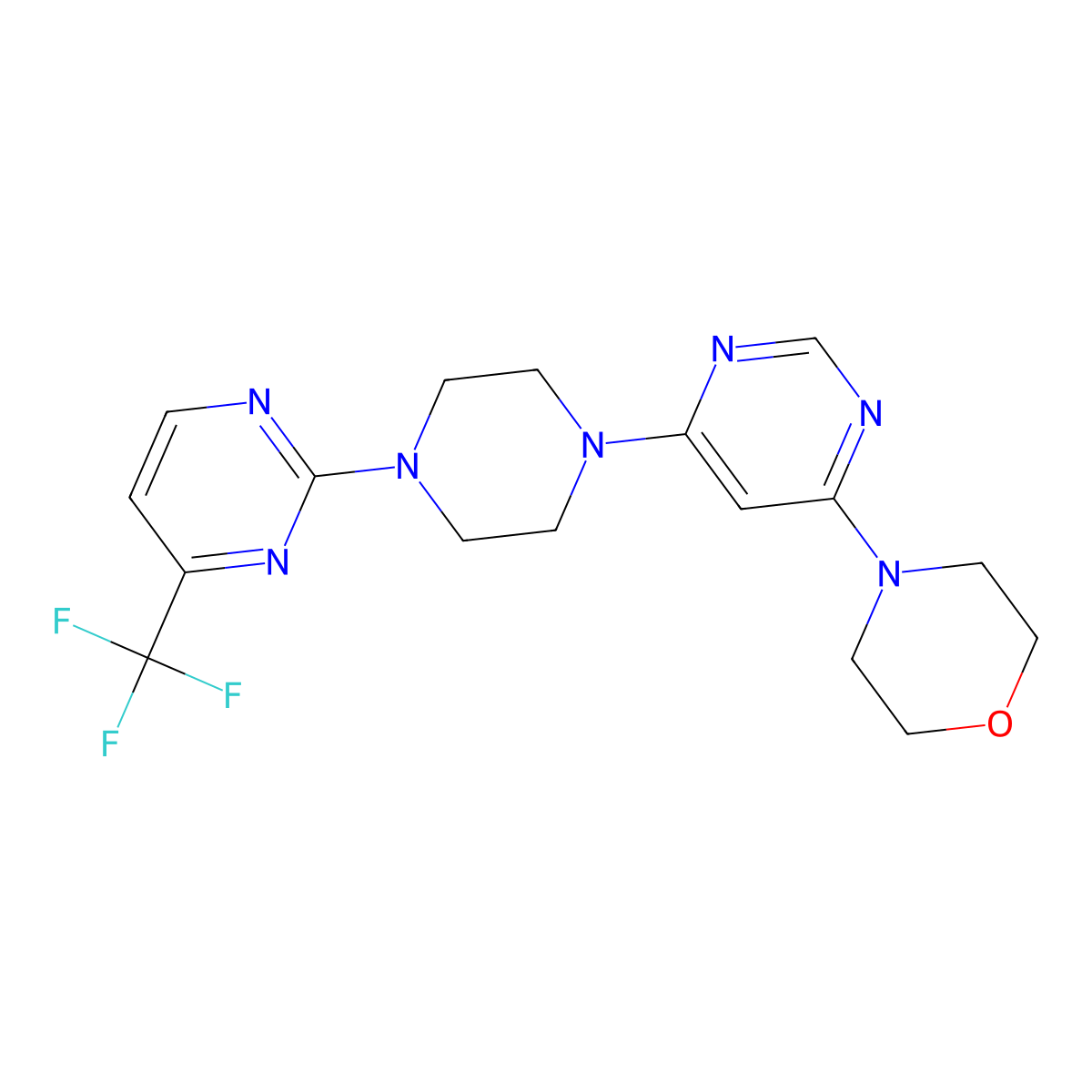 4-(6-{4-[4-(Trifluoromethyl)pyrimidin-2-yl]piperazin-1-yl}pyrimidin-4-yl)morpholine molecular structure, CAS 2415555-68-7