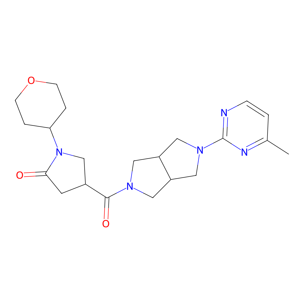 4-[5-(4-Methylpyrimidin-2-yl)-octahydropyrrolo[3,4-c]pyrrole-2-carbonyl]-1-(oxan-4-yl)pyrrolidin-2-one molecular structure, CAS 2415555-69-8