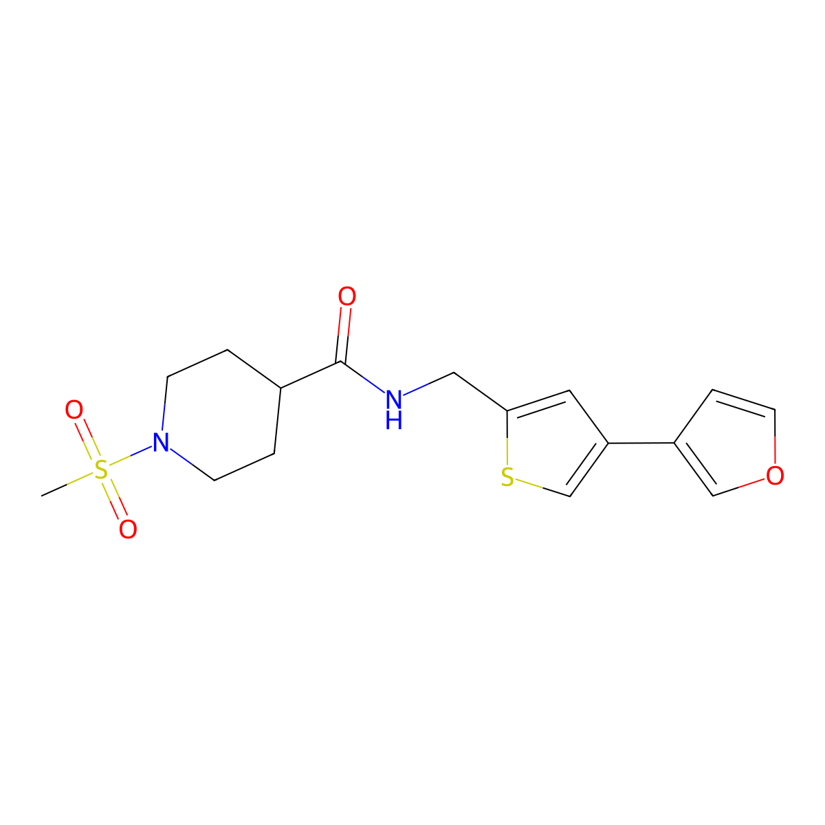 N-{[4-(furan-3-yl)thiophen-2-yl]methyl}-1-methanesulfonylpiperidine-4-carboxamide molecular structure, CAS 2415555-71-2